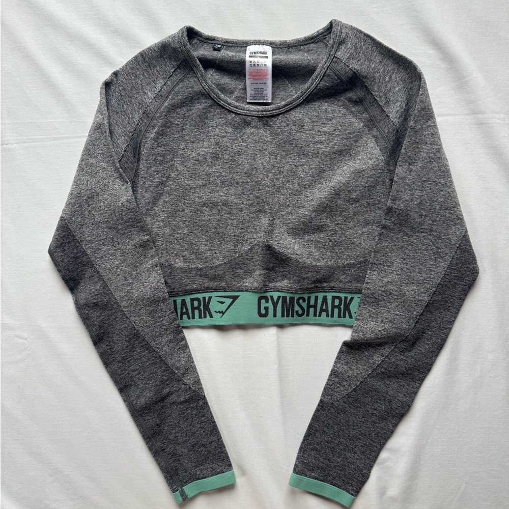 Gymshark Heathered Gray Crop Top with Teal Band